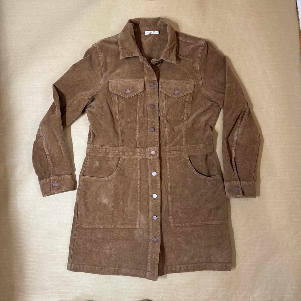 Faherty Brown Long Sleeve Suede Button-Front Dress